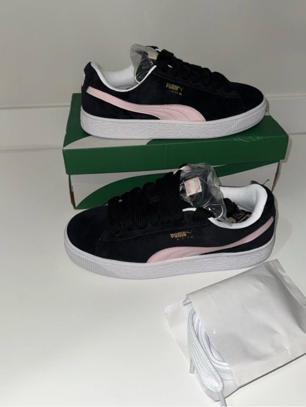 PUMA Black Suede Sneakers with Pale Pink Formstrip